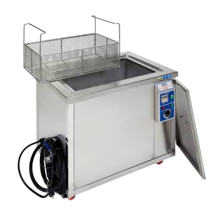 Nettoyeur Ultrasons - 104L - 650x400x400mm - Monophasé inox - SUS316L - A LA LOCATION - vue de profile - ouvert - panier