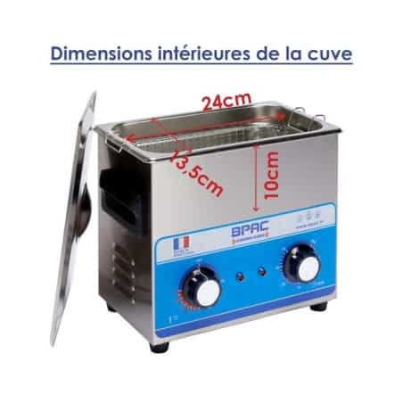 dimensions extérieures du bac ultrasonique BPAC 3L analogique