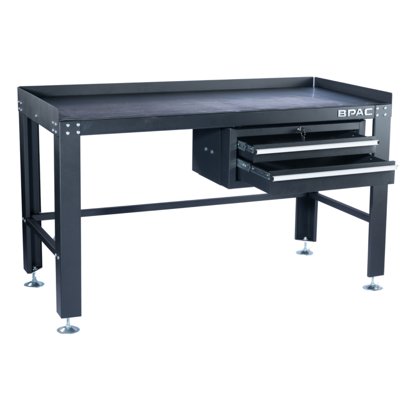 table établi d'atelier gris foncé et 2 tiroirs
