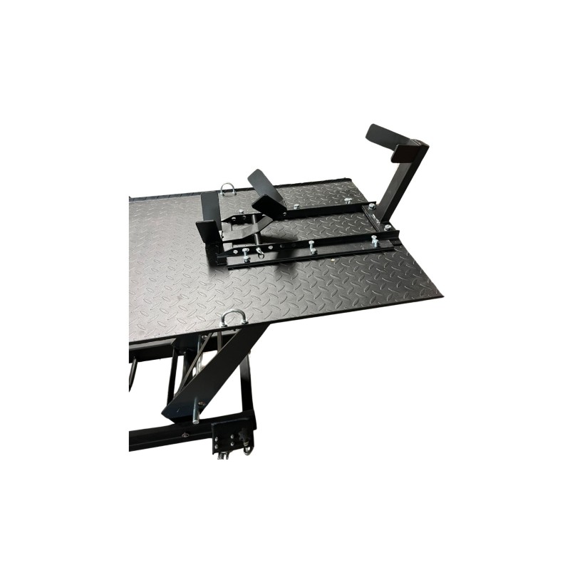 Zoom pack table moto hydraulique 450KG largeur 66cm et son Bloque Roue Moto