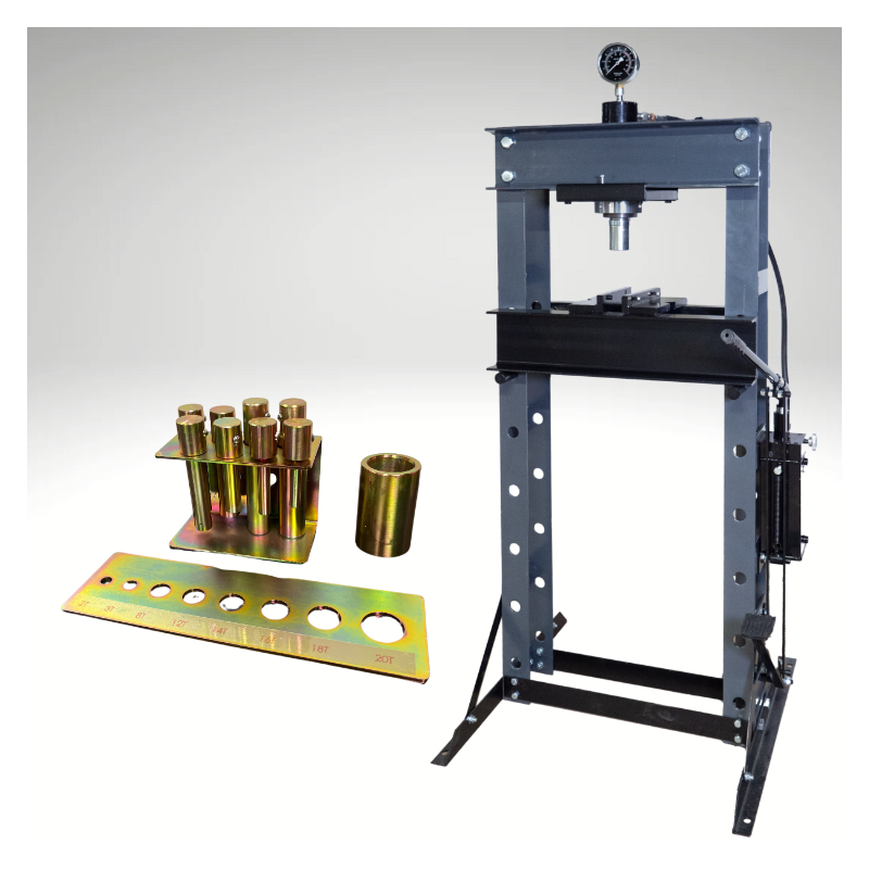 Pack Presse hydraulique 30T pompe d'assistance  et  commande au pied + Poinçons