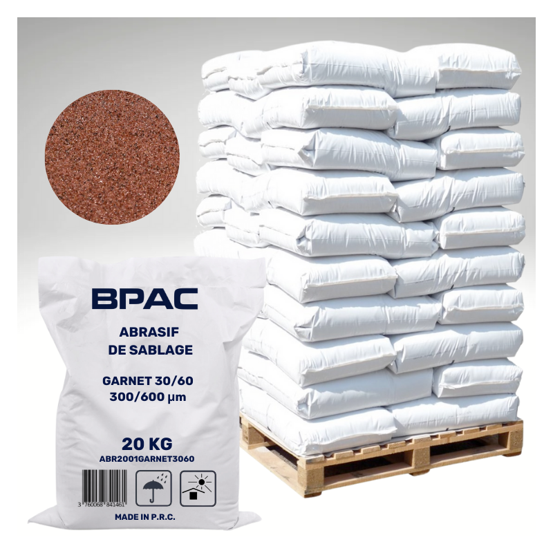 Abrasif Garnet 30/60 pour sableuse, Palette 1 Tonne, soit 50 sacs de 20kg