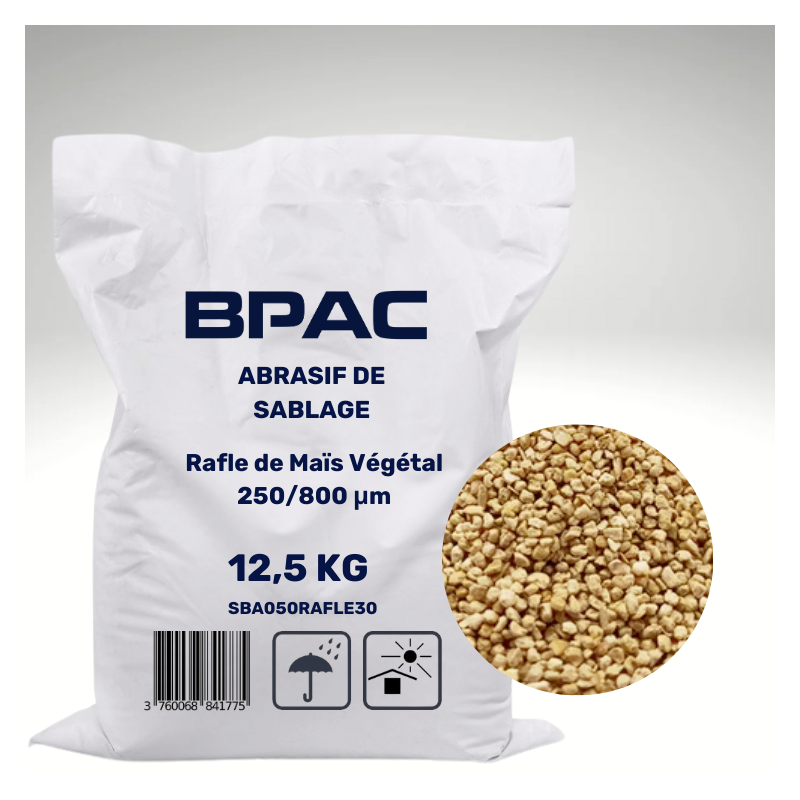 Abrasif végétal Rafle de Maïs végétale GM30, 250-800 microns, sac de 12,5kg