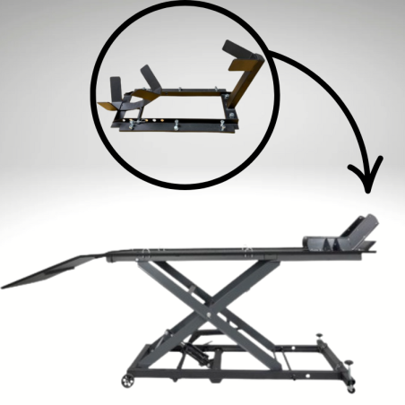 Pack table moto hydraulique 450KG largeur 66cm et son Bloque Roue Moto