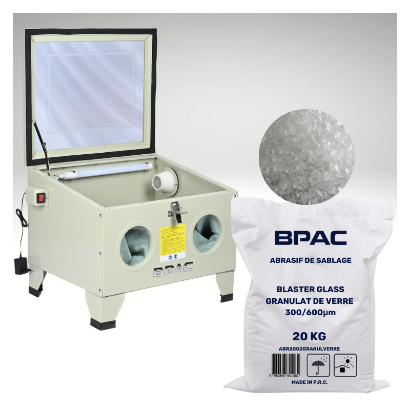 PACK PROMO Cabine de Sablage 90 L + Sac granulat de verre 20KG 300-600 microns