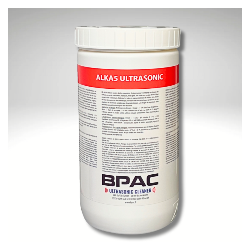 ALKA5 Détergent ultrason puissant Alcalin en poudre, Pot de 1 Kg