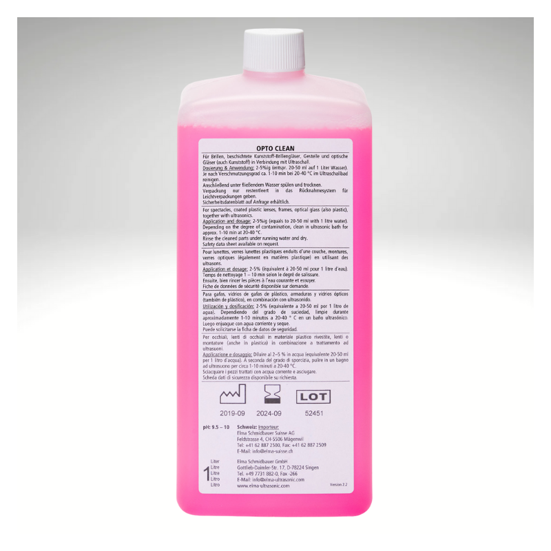 ELMA OPTO CLEAN lessive pour nettoyage à l'ultrasons des lunettes optique, monture et masque respiratoire