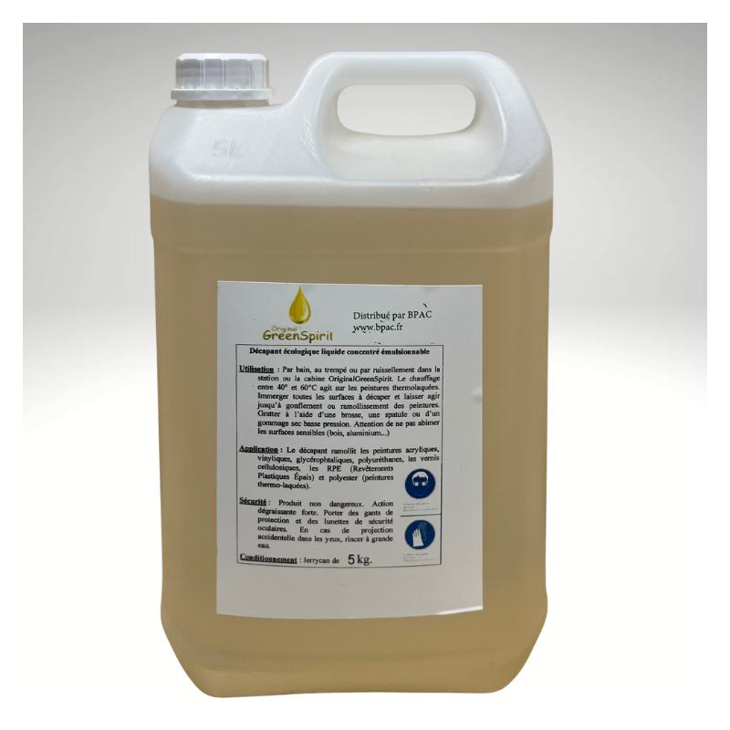 Original Green Spirit en bidon de 5L, vue de profil, décapant écologique
