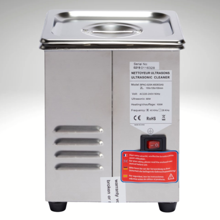 dos de la cuve ultrason BPAC 2l extra power - bouton allumage on off dos de la cuve ultrason BPAC 2l extra power - bouton allumage on off