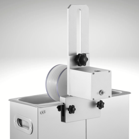 Support de lavage disques vinyles pour nettoyeur à ultrasons 6L sweep BPAC vue de dos, installé sur cuve Support de lavage disques vinyles pour nettoyeur à ultrasons 6L sweep BPAC vue de dos, installé sur cuve