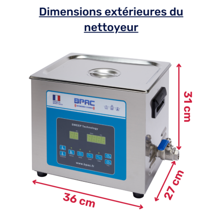 Mesures extérieures du nettoyeur BPAC 10 L Sweep