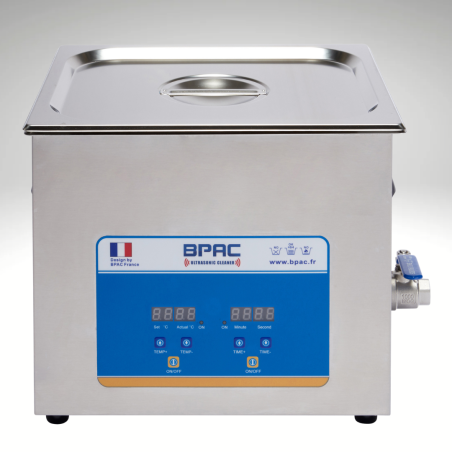Vue de face du bac ultrasons BPAC 10 L digital Vue de face du bac ultrasons BPAC 10 L digital