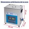 Dimensions extérieure de la cuve ultrasonique 14 litres Dimensions extérieure de la cuve ultrasonique 14 litres
