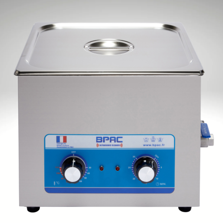 Vue de face du nettoyeur ultrasons BPAC 15 litres analogique Vue de face du nettoyeur ultrasons BPAC 15 litres analogique