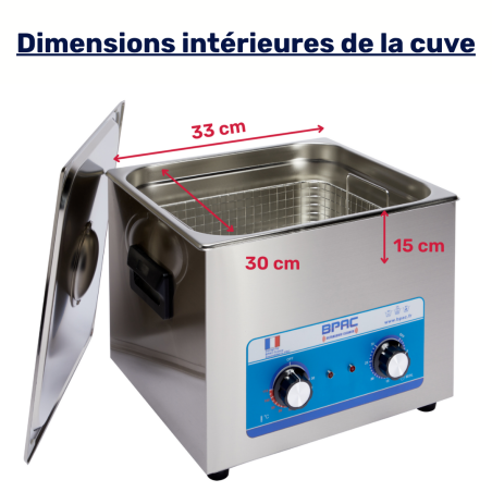Dimensions intérieures de la cuve BPAC 15L analogique Dimensions intérieures de la cuve BPAC 15L analogique