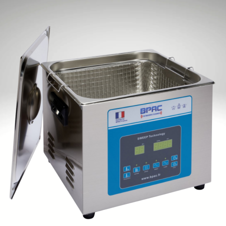 Vue intérieure cuve ultrasons 15L SWEEP+DEGAS+TURBO avec panier Vue intérieure cuve ultrasons 15L SWEEP+DEGAS+TURBO avec panier