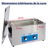 Dimensions intérieures du bac ultrasons BPAC 20L analogique Dimensions intérieures du bac ultrasons BPAC 20L analogique