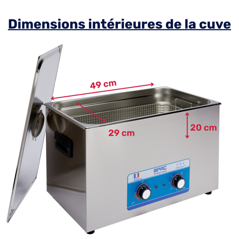 Mesures intérieures de la cuve à ultrasons BPAC30SK600A