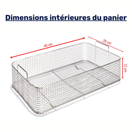 Dimensions intérieures panier nettoyeur ultrasons Pro 28L double puissance numérique Dimensions intérieures panier nettoyeur ultrasons Pro 28L double puissance numérique