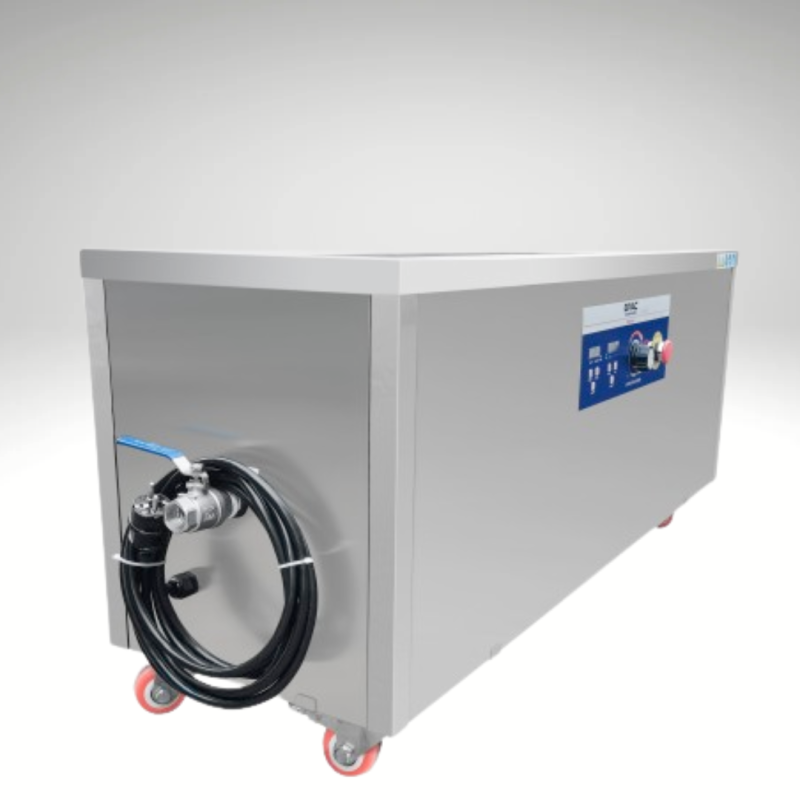 Nettoyeur Ultrasons INDUSTRIEL 32 litres 28 Khz, vue de profil, vue prise, vue vanne