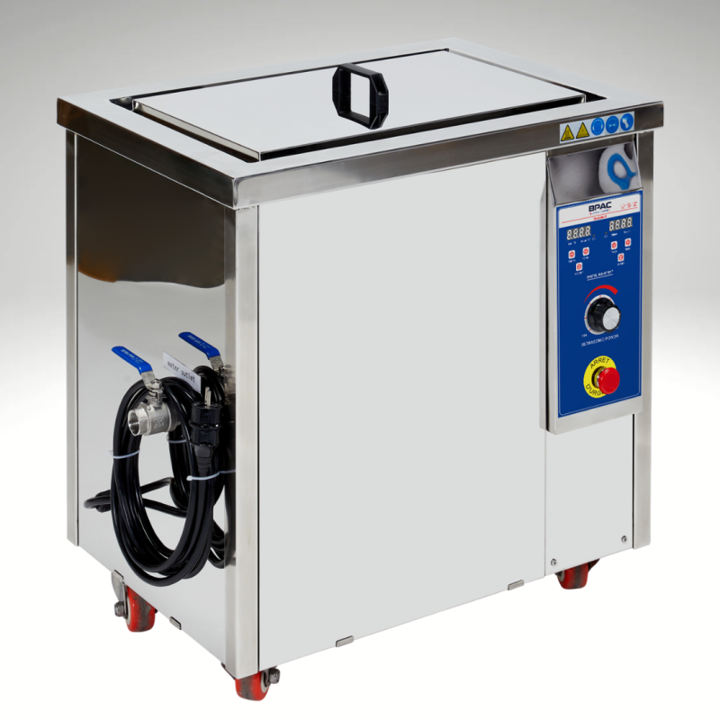 Cuve ultrasons industriel BPAC 38L, vue de coté vanne de vidange