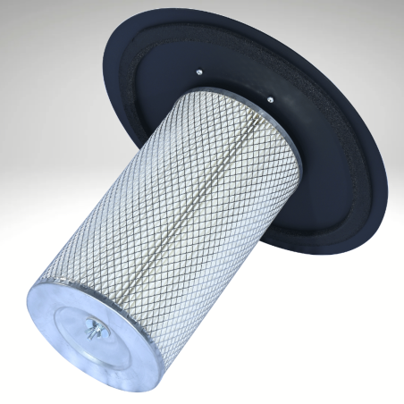 Zoom sur le filtre à air de la sableuse mobile 106L par aspiration BPAC Zoom sur le filtre à air de la sableuse mobile 106L par aspiration BPAC