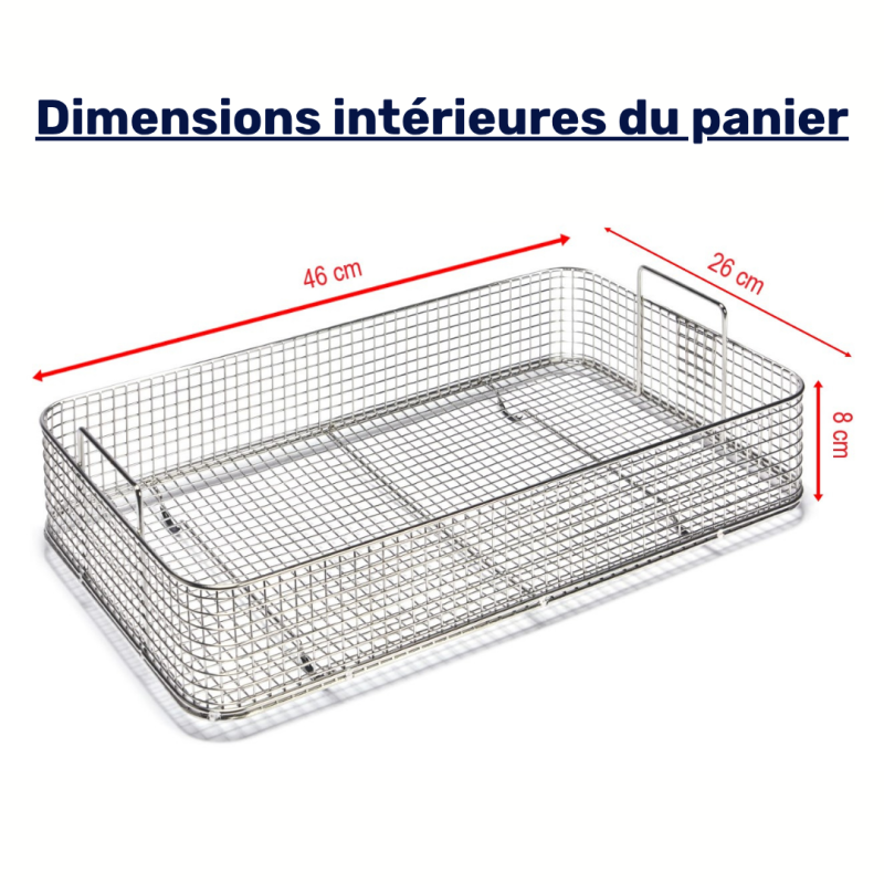 Dimensions intérieures panier cuve à ultrasons 20 litres analogique
