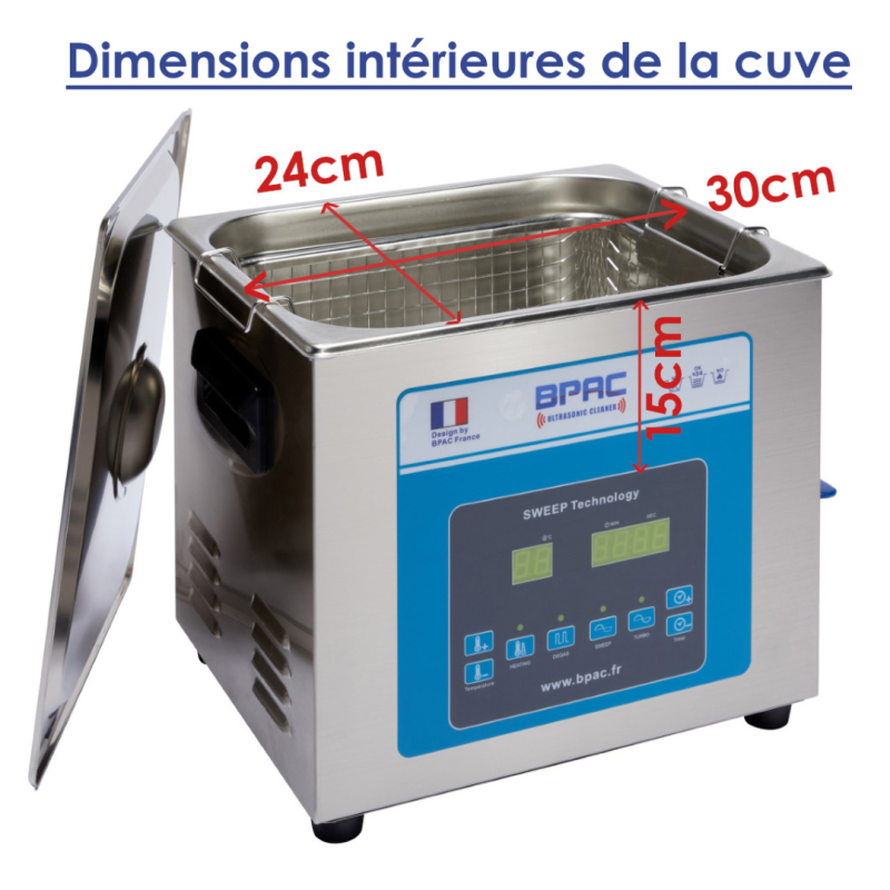 Dimension de l'intérieur de la cuve BPAC 10 litres Sweep + turbo