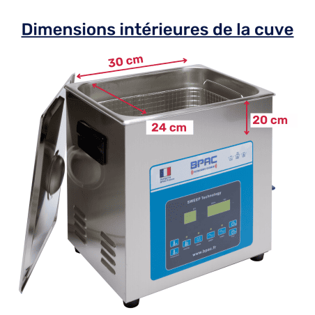 mesures intérieures de ultrasonic cleaner 14 litres avec la technologie SWEEP Bpac mesures intérieures de ultrasonic cleaner 14 litres avec la technologie SWEEP Bpac