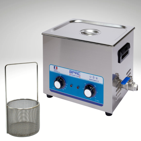 Pack Nettoyeur Ultrasons 10 litres Analogique + panier rond, maille fine 1mm, diamètre 70mm