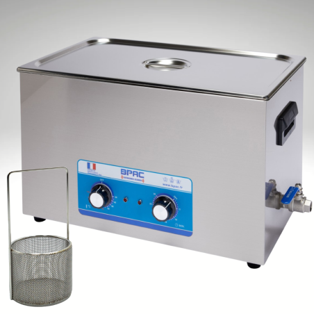 Pack Nettoyeur Ultrasons 28 litres Analogique + panier rond, maille fine 1mm, diamètre 70mm