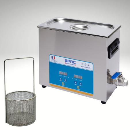 Pack nettoyeur ultrasons BPAC 6 litres digital + panier rond, maille fine 1mm, diamètre 70mm