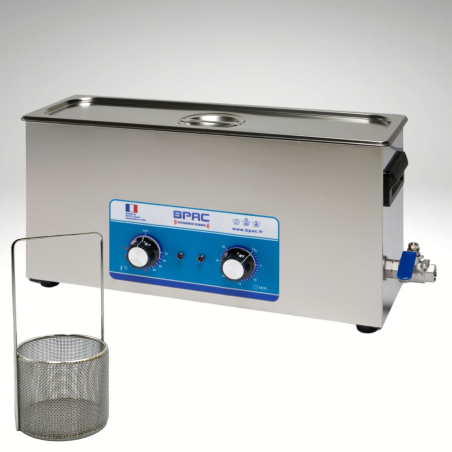 Pack Nettoyeur Ultrasons 10 litres LONG 50cm + panier rond, maille fine 1mm, diamètre 70mm