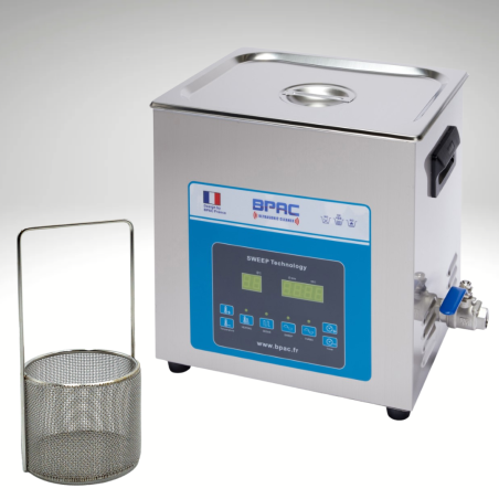 Pack nettoyeur Ultrasons BPAC 14  litres SWEEP+DEGAS inox renforcé 1,7 mm + panier rond, maille fine 1mm, diamètre 70mm
