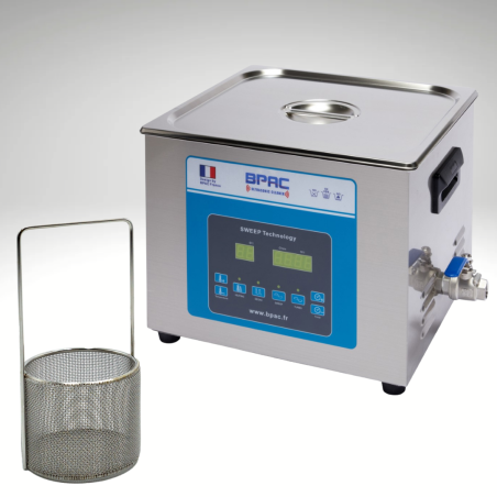 Pack nettoyeur Ultrasons  BPAC 15 litres SWEEP+DEGAS inox renforcé 1,7 mm + panier rond, maille fine 1mm, diamètre 70mm