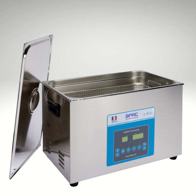 Nettoyeur Ultrasons 20 litres SWEEP+DEGAS vue de profil, ouvert