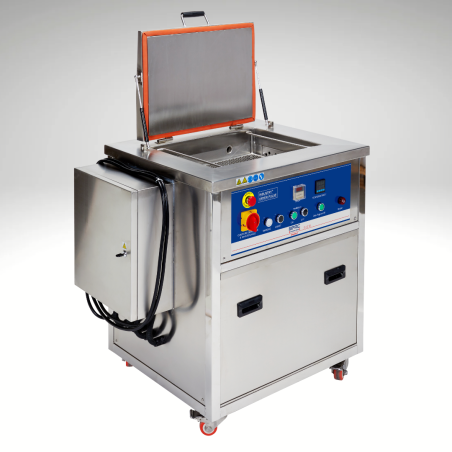 Vu de profil, ouvert, vanne de vidange, nettoyeur Ultrasons INDUSTRIEL BPAC 77 litres, 550x400x350mm 40 kHz Vu de profil, ouvert, vanne de vidange, nettoyeur Ultrasons INDUSTRIEL BPAC 77 litres, 550x400x350mm 40 kHz