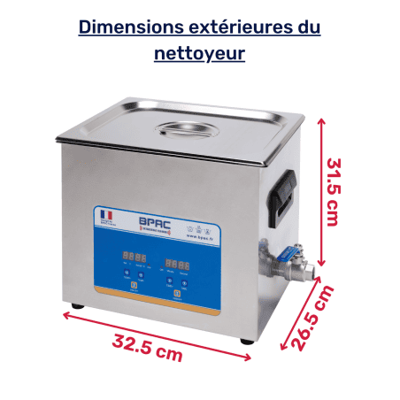 dimensions extérieures du bain ultrasons BPAC 10 L digital