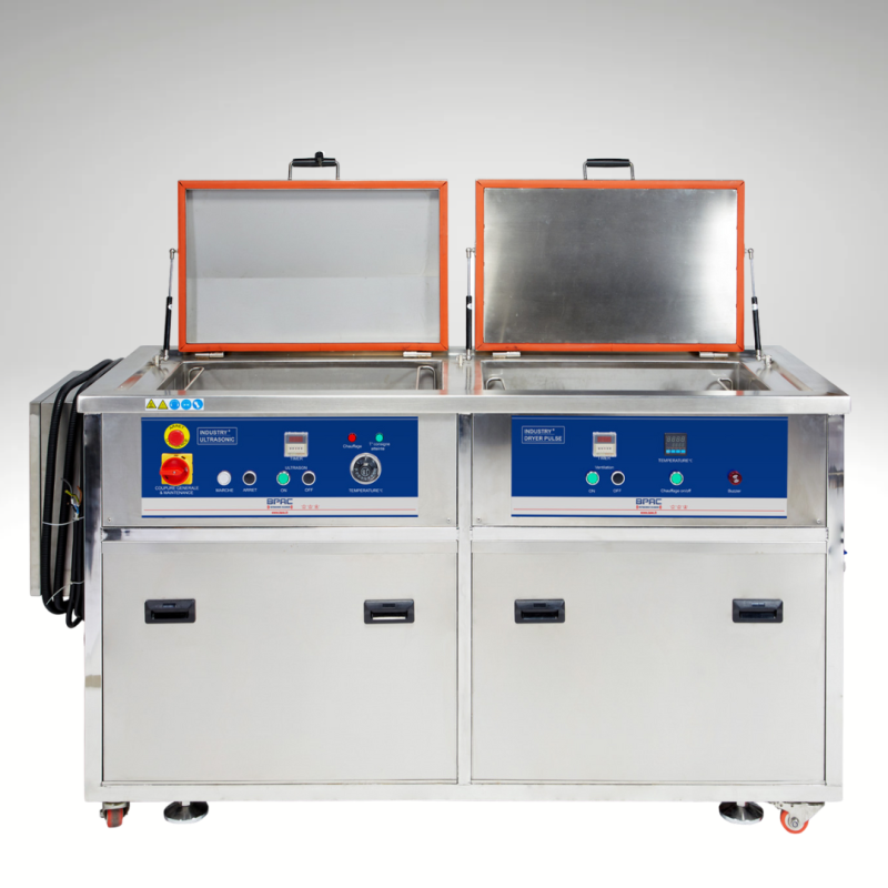 Vue de face du nettoyeur ultrasonic industriel BPAC 104 litres avec sécheur intégré - (2 Cuves)