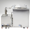 Vue de côté sur la vanne de vidange, cuve fermée, bac de filtration des graisses, nettoyeur ultrasons industriel BPAC 225 litres