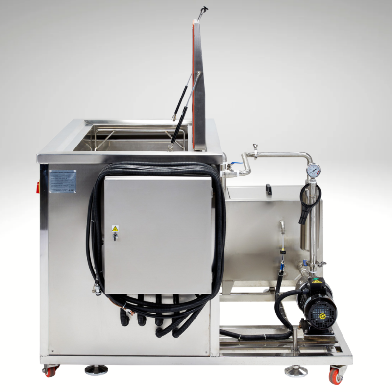 Vue de profil, vue vanne de vidange, B360SK1000X600K28L cuve ultrasonic BPAC