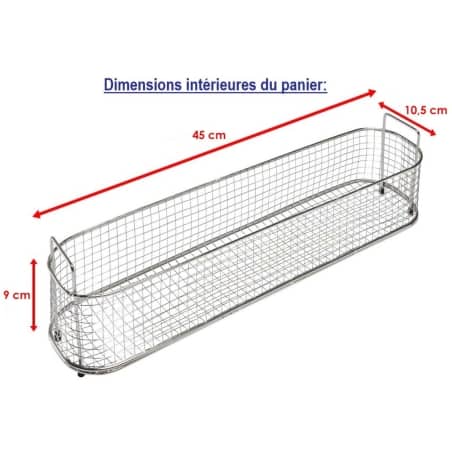 Dimensions du panier 10L long pour pièces d'armes