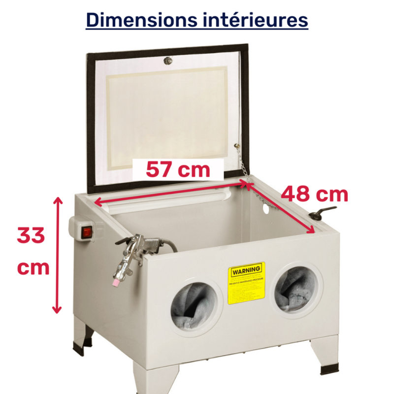 Dimensions intérieures de la cabine de sablage 90 litres