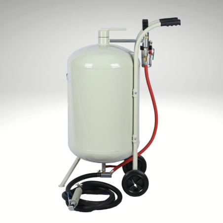 Vue oblique, de face, de la sableuse mobile de 75 litres Vue oblique, de face, de la sableuse mobile de 75 litres