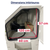 cabine de sablage professionnelle 420L vue de profile - ouverture porte latérale - Dimensions intérieures cabine de sablage professionnelle 420L vue de profile - ouverture porte latérale - Dimensions intérieures
