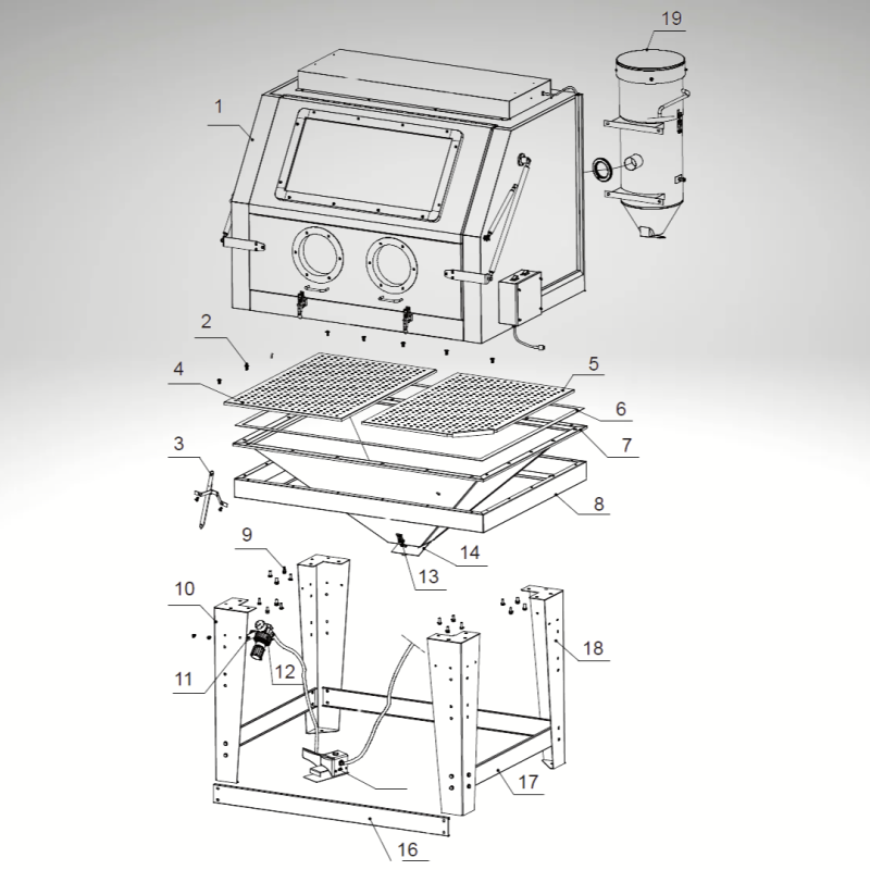 Découpe de la cabine de sablage 1200L