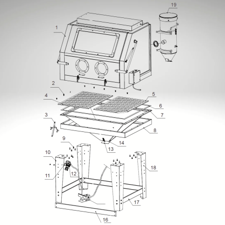 Découpe de la cabine de sablage 1200L