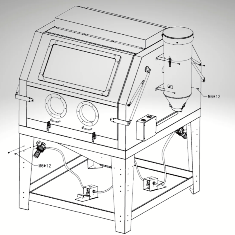 Plans de la cabine de sablage 1200 L portes fermées