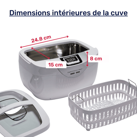 mesure de la cuve intérieure du bain ultrasons 2.5L