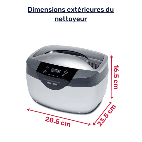 mesure extérieure du bain ultrasons 2.6L 120 Watts  BPAc